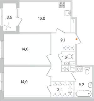 2-к квартира, строящийся дом, 63м2, 3/4 этаж