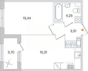 1-к квартира, вторичка, 39м2, 4/4 этаж
