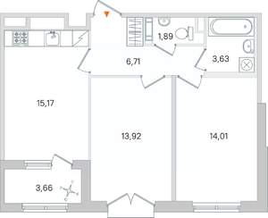 2-к квартира, вторичка, 57м2, 2/4 этаж