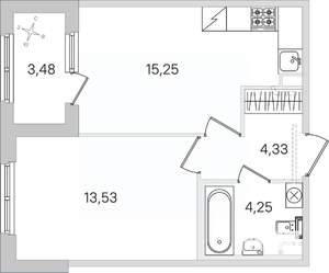 1-к квартира, строящийся дом, 39м2, 1/4 этаж