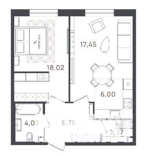 1-к квартира, строящийся дом, 55м2, 2/3 этаж