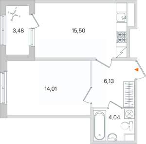 1-к квартира, вторичка, 41м2, 1/4 этаж