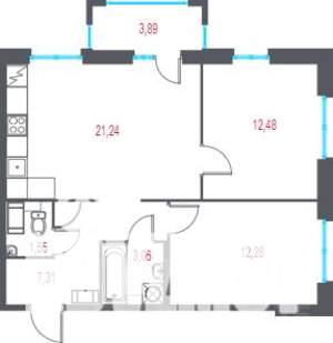 2-к квартира, вторичка, 59м2, 6/9 этаж