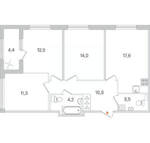 3-к квартира, строящийся дом, 73м2, 1/4 этаж