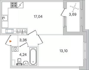 1-к квартира, вторичка, 38м2, 4/4 этаж