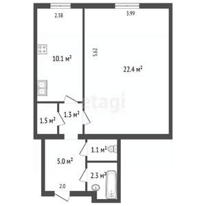 1-к квартира, вторичка, 44м2, 1/3 этаж