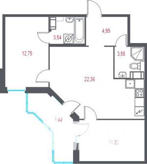 2-к квартира, вторичка, 60м2, 6/10 этаж
