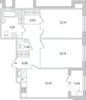 2-к квартира, вторичка, 64м2, 2/4 этаж