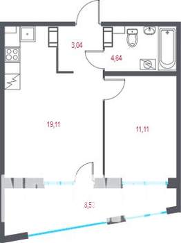 1-к квартира, вторичка, 40м2, 6/9 этаж