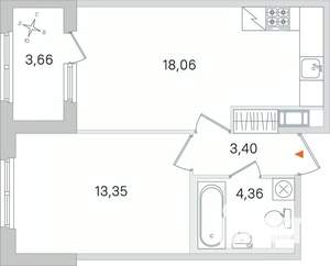 1-к квартира, вторичка, 39м2, 4/4 этаж