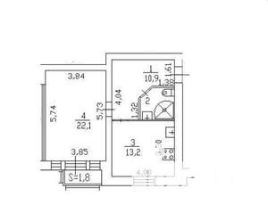 1-к квартира, вторичка, 52м2, 3/4 этаж
