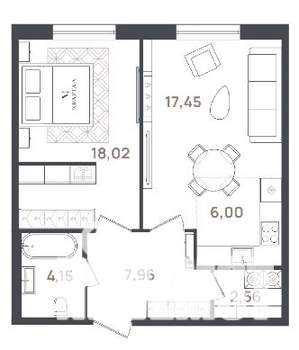 1-к квартира, строящийся дом, 56м2, 1/3 этаж