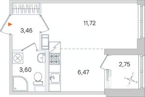 Студия квартира, вторичка, 27м2, 4/4 этаж