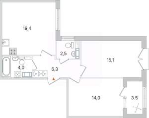 2-к квартира, строящийся дом, 61м2, 4/4 этаж