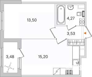 1-к квартира, вторичка, 37м2, 1/4 этаж