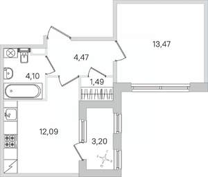 1-к квартира, строящийся дом, 37м2, 1/4 этаж