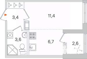 Студия квартира, вторичка, 26м2, 2/4 этаж