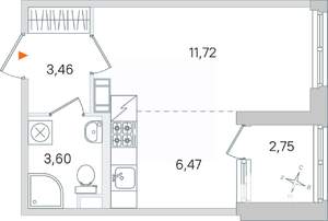 Студия квартира, вторичка, 27м2, 4/4 этаж