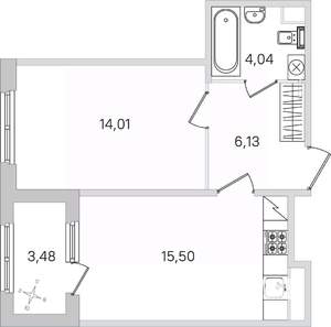 1-к квартира, строящийся дом, 41м2, 1/4 этаж