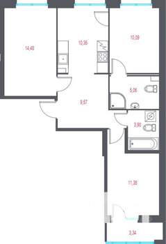 3-к квартира, вторичка, 66м2, 2/9 этаж