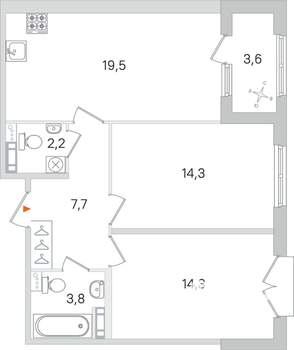 2-к квартира, строящийся дом, 62м2, 3/4 этаж