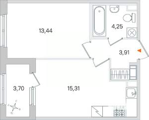 1-к квартира, вторичка, 39м2, 4/4 этаж