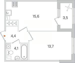 1-к квартира, вторичка, 40м2, 1/4 этаж