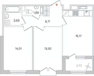 2-к квартира, строящийся дом, 55м2, 4/4 этаж