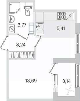 Студия квартира, строящийся дом, 28м2, 2/4 этаж