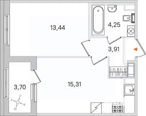 1-к квартира, вторичка, 37м2, 2/4 этаж
