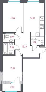 2-к квартира, вторичка, 57м2, 2/10 этаж