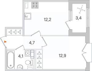 1-к квартира, вторичка, 36м2, 4/4 этаж