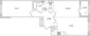 2-к квартира, строящийся дом, 64м2, 2/4 этаж
