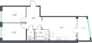 2-к квартира, вторичка, 55м2, 3/10 этаж