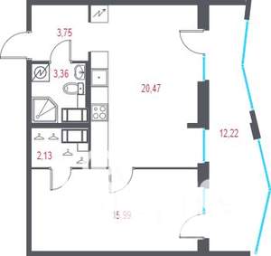 1-к квартира, вторичка, 49м2, 9/10 этаж