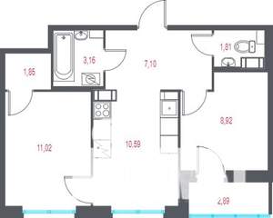 2-к квартира, вторичка, 46м2, 4/9 этаж