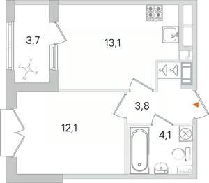 1-к квартира, строящийся дом, 33м2, 4/4 этаж