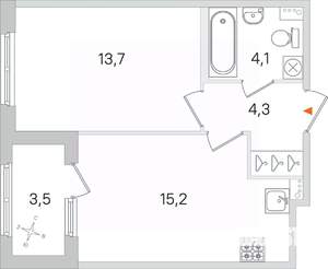 1-к квартира, строящийся дом, 37м2, 1/4 этаж