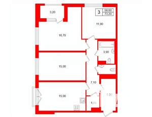 3-к квартира, вторичка, 78м2, 4/4 этаж