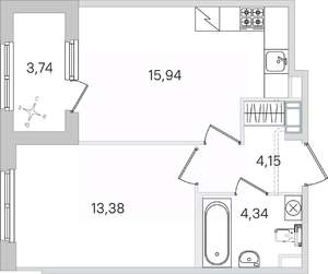1-к квартира, вторичка, 40м2, 4/4 этаж