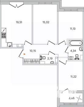 3-к квартира, вторичка, 74м2, 4/4 этаж