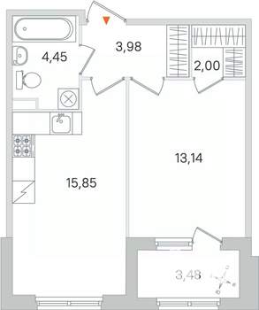 1-к квартира, вторичка, 41м2, 2/4 этаж