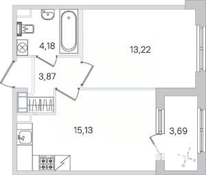 1-к квартира, строящийся дом, 38м2, 2/4 этаж