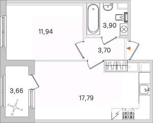 1-к квартира, вторичка, 37м2, 1/4 этаж