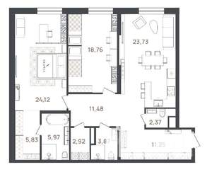 2-к квартира, вторичка, 110м2, 3/3 этаж