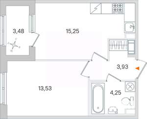 1-к квартира, строящийся дом, 37м2, 4/4 этаж