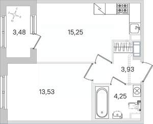 1-к квартира, строящийся дом, 39м2, 2/4 этаж