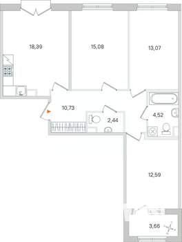 3-к квартира, вторичка, 79м2, 2/4 этаж