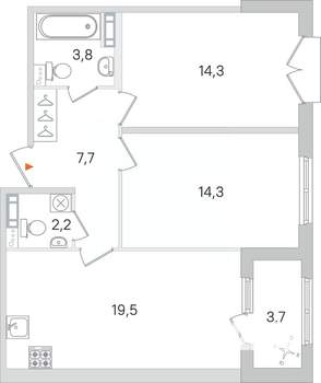 2-к квартира, строящийся дом, 62м2, 4/4 этаж