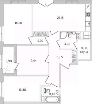 3-к квартира, строящийся дом, 89м2, 2/4 этаж
